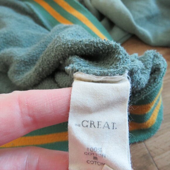 THE GREAT. The Teammate Sweatshirt with Hawk Graphic Double Washed Moss Sz 0 XS - Picture 16 of 16